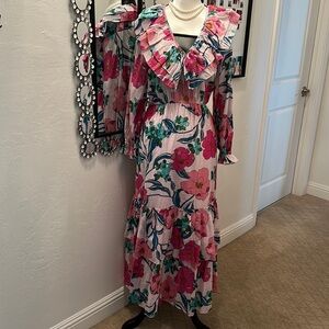 INC maxi dress with floral design and light shimmer